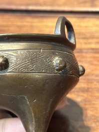 Two Chinese bronze censers, Xuande mark, Yuan/Ming