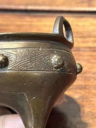 Two Chinese bronze censers, Xuande mark, Yuan/Ming