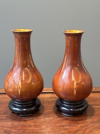A pair of Chinese Foochow or Fuzhou lacquer 'bamboo' vases, 19/20th C.