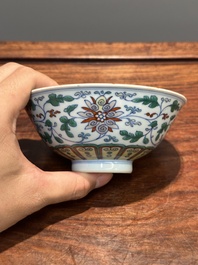 A Chinese doucai 'lotus scroll' bowl, Qianlong mark and of the period