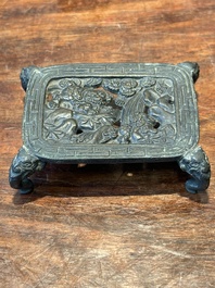 A group of four Chinese bronze scholar&rsquo;s desk objects, Shi Sou 石叟 mark, Ming/Qing