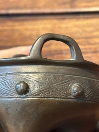 Two Chinese bronze censers, Xuande mark, Yuan/Ming