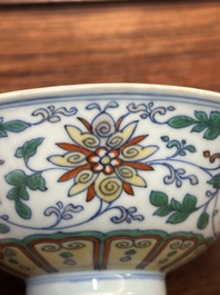 A Chinese doucai 'lotus scroll' bowl, Qianlong mark and of the period