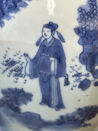 A Chinese blue and white octagonal 'Zhi Ri Gao Sheng 指日高昇' vase, Transitional period