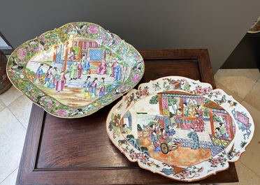 Two oval Chinese Canton famille rose tazzas, 19th C.