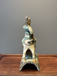 A Chinese sancai roof tile in the shape of a warrior on horseback, Ming