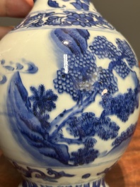 A Chinese blue and white ewer with figures in a landscape, Transitional period