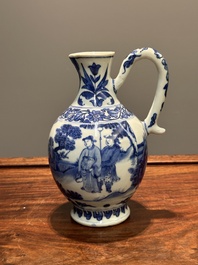 A Chinese blue and white ewer with figures in a landscape, Transitional period