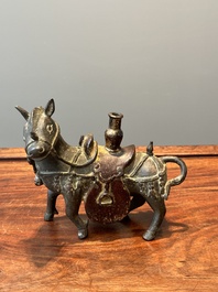 A rare Chinese partly lacquered and gilt bronze incense holder in the shape of a horse, Yuan/early Ming