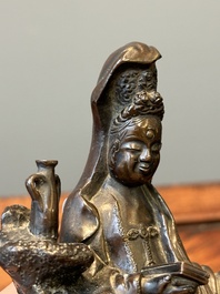 Two Chinese bronze figures of Wenchang and Guanyin, Ming