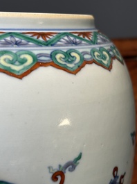 A Chinese doucai 'lotus scroll' jar and cover, Kangxi/Yongzheng