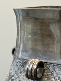 A Chinese archaistic bronze 'fanghu' vase, Ming