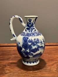 A Chinese blue and white ewer with figures in a landscape, Transitional period