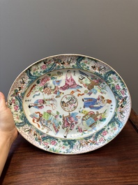 Plat de forme ovale en porcelaine de Chine famille rose de Canton &agrave; d&eacute;cor de 'Wu Shuang Pu', 19&egrave;me