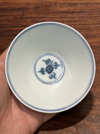 A Chinese doucai conical 'phoenixes' bowl, Chenghua mark, Kangxi/Yongzheng