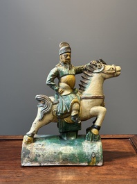 A Chinese sancai roof tile in the shape of a warrior on horseback, Ming