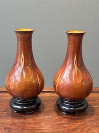 A pair of Chinese Foochow or Fuzhou lacquer 'bamboo' vases, 19/20th C.