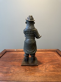 A fine Chinese gilt bronze figure of Zhou Cang 周倉, Ming