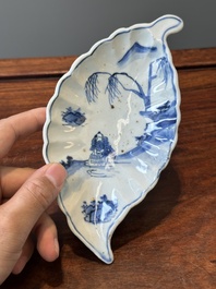 A rare Chinese blue and white leaf-shaped ko-sometsuke dish for the Japanese market, Tianqi