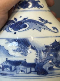 Een Chinese blauw-witte kan met landschapsdecor, Transitie periode