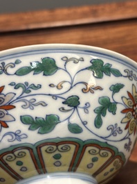 A Chinese doucai 'lotus scroll' bowl, Qianlong mark and of the period