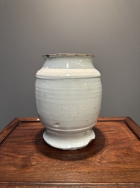 A large Delft blue and white albarello drug jar, probably England, 18th C.