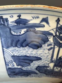 A Chinese blue and white 'Ode to the Red Cliff' bowl, Transitional period