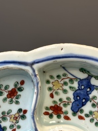 A Chinese wucai sweetmeat dish with floral design, Wanli