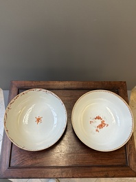 A Dutch-decorated Chinese bowl and a Canton famille rose 'mandarin subject' bowl, Qianlong