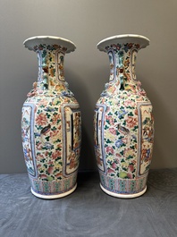 A pair of Chinese famille rose vases with narrative design, 19th C.