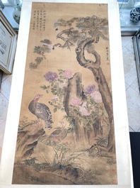 Yu Feian 于非闇 (1889-1959): 'Pheasants under the pine tree', ink and colour on silk