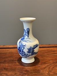 A Chinese blue, white and copper-red vase with warriors on horseback, Qianlong mark, 19th C.