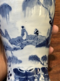 A Chinese blue and white garniture of five vases with landscape design, 19th C.