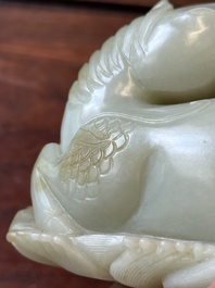 A Chinese celadon jade sculpture of a mythical horse, 18th C.