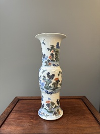 A Chinese doucai 'gu' vase with roosters, Qianlong mark, 19th C.