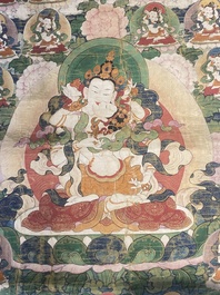 Deux thangkas repr&eacute;sentant Chakrasamvara et un roi Shambhala, Tibet, 18/19&egrave;me