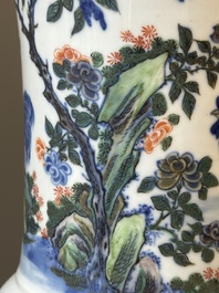 A Chinese doucai 'gu' vase with roosters, Qianlong mark, 19th C.