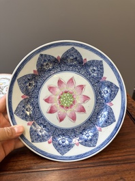 A Chinese famille rose 'lotus' plate for the Southeast Asian market and a 'butterfly and flower' plate, Yongzheng/Qianlong