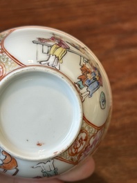 Quatre tasses et soucoupes en porcelaine de Chine famille rose et rouge de fer, Yongzheng/Qianlong