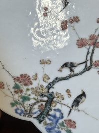 A pair of Chinese famille rose plaques with birds among blossoming branches, 19th C.