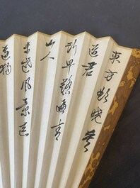 Drie waaiers, navolger van Zhang Daqian 張大千 (1899-1983) en Wu Hufang 吴湖帆 (1894-1968), inkt en kleur op papier