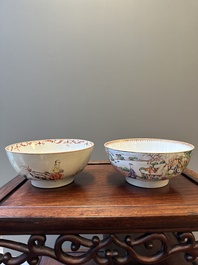 A Dutch-decorated Chinese bowl and a Canton famille rose 'mandarin subject' bowl, Qianlong