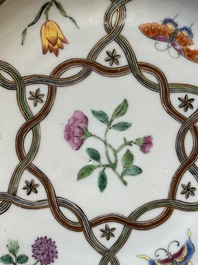 A Chinese famille rose 'lotus' plate for the Southeast Asian market and a 'butterfly and flower' plate, Yongzheng/Qianlong