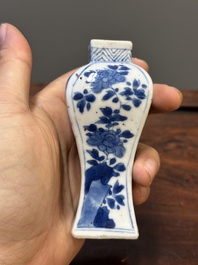 Two Chinese blue and white vases, two miniature jugs and a tea caddy, Kangxi