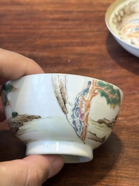 A Chinese famille rose 'Don Quixote' cup and saucer, 18/19th C.