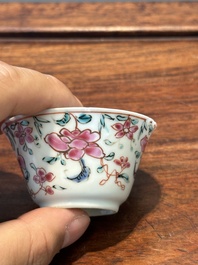 Nine Chinese famille rose cups and eight saucers, Yongzheng/Qianlong