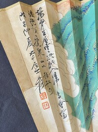 Drie waaiers, navolger van Zhang Daqian 張大千 (1899-1983) en Wu Hufang 吴湖帆 (1894-1968), inkt en kleur op papier