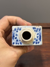 Two Chinese blue and white vases, two miniature jugs and a tea caddy, Kangxi