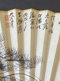 Drie waaiers, navolger van Zhang Daqian 張大千 (1899-1983) en Wu Hufang 吴湖帆 (1894-1968), inkt en kleur op papier