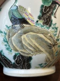 A Chinese famille rose 'hu' vase with peacocks, Yongzheng mark, 19th C.